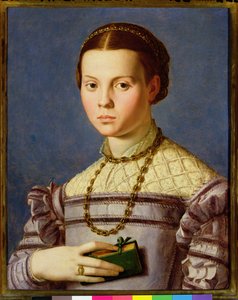 Porträtt av en ung flicka som håller en bok c.1545 (tempera på panel)