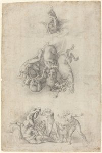Phaetons fall av Agnolo Bronzino or Giulio Clovio after Michelangelo