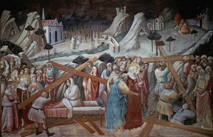 St. Helena gräver för att hitta det sanna korset, från legenden om det sanna korsets cykel av Agnolo Gaddi, kapellet i basilikan Santa Croce, Florens, ca 1380