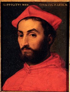 Porträtt av kardinal Ippolito de Medici (1511-1535) Målning av Allori Angelo di Cosimo dit Bronzino (1503-1572) - 1500-talet Sön 15x12 cm Palace Medici-Riccardi (Medici Riccardi) Florens av Agnolo Bronzino