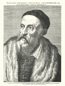 Tizian, italiensk renässanskonstnär (gravyr) av Agostino (after) Carracci