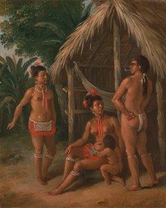 En Carib-familj på Leewardöarna utanför en hydda, ca. 1780. av Agostino Brunias