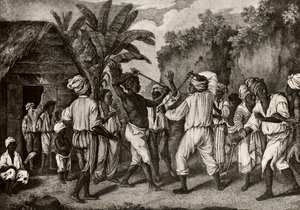 Cudgeling Match mellan engelska och franska negrer på ön Dominica, Santo Domingo