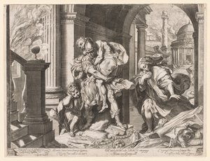 Aeneas och hans familj flyr från Troja av Agostino Carracci