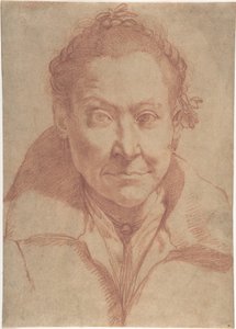 Bystporträtt av en kvinna (framsida); byststudie av en flicka (baksida) av Agostino Carracci
