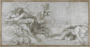 Cephalus buren av Aurora i sin vagntecknad serie för en fresk i Galleriet i Palazzo Farnese, Rom, ca. 1599 av Agostino Carracci