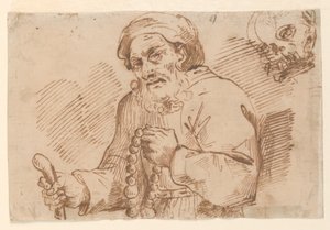 Halvlång skiss av en äldre pilgrim av Agostino Carracci