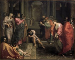 Jesus Kristus och kvinnan tagen i äktenskapsbrott (olja på duk