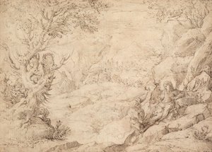 Landskap med Kristi frestelse av Agostino Carracci