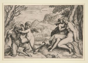 Pan Dämpad av Cupid av Agostino Carracci