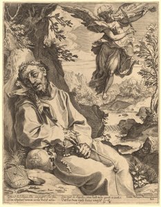 Sankt Franciskus tröstad av den musicerande ängeln av Agostino Carracci