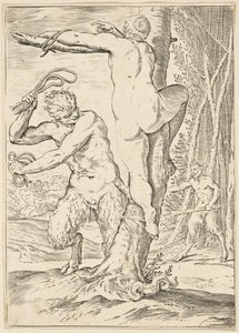 Satyr piskar en nymf, c.1590-95 av Agostino Carracci