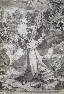 Stigmatiseringen av Saint Francis på berget La Verna (1224) av Agostino Carracci