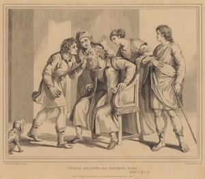 Tobias smörjer sina fars ögon, Tobit av Agostino Carracci