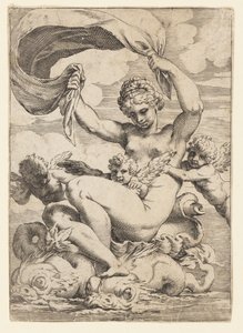 Venus (eller Galatea) och Cupids med stöd av delfiner av Agostino Carracci