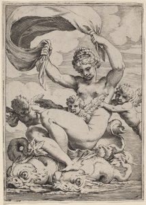 Venus eller Galatea med stöd av delfiner av Agostino Carracci