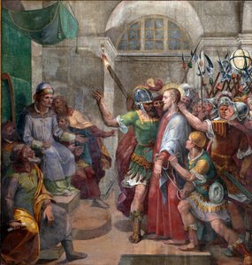 Passion: "Kristus före Pontius Pilatus (Pontius Pilatius)" "Fresco av Agostino Ciampelli (1577-1642) 1594-1600 Rom, Basilica of Santa Prassede av Agostino Ciampelli