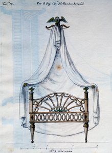 Himmelsäng för Alexander Saracens, från Works of carpenter and locksmith uttänkt och designad av mig Agostino Fantastici), manuskript 3, plåt 18 (1782-1845) av Agostino Fantastici