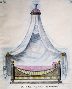 Himmelsäng för Mr Brancadori, från Works of carpenter and locksmith, uttänkt och designad av mig Agostino Fantastici), manuskript 3, skylt 4 (1782-1845) av Agostino Fantastici