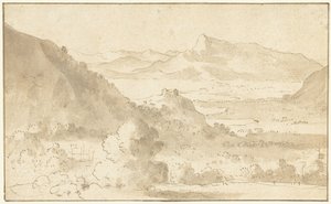 Bergslandskap med en sjö och ett slott av Agostino Tassi (possibly)