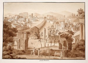 Forum Romanum, 1833 (etsning med brun tvätt) av Agostino Tofanelli
