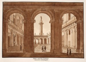Palazzo Imperiali Valentini. Arkeologisk restaurering., 1833 (etsning med brun tvätt) av Agostino Tofanelli