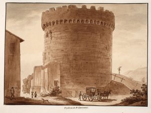 Horatiernas och Curiatiis grav, 1833 (etsning med brun tvätt) av Agostino Tofanelli