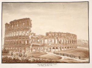 Utsikt över Colosseum från Venustemplet, 1833 (etsning med brun tvätt) av Agostino Tofanelli