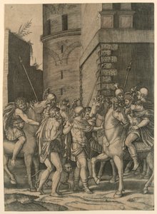 En romersk kejsare som möter en soldat av Agostino Veneziano