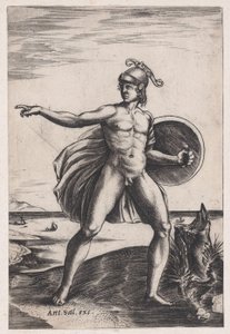 En krigare, ca. 1514-36. av Agostino Veneziano