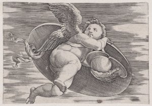 Eros stjäl mannens sköld, ca. 1514-36. av Agostino Veneziano