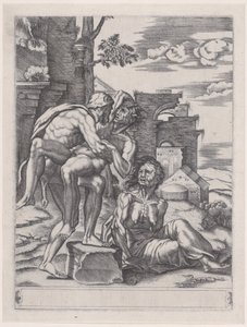 Hercules och Antaeus, daterad 1533., daterad 1533. av Agostino Veneziano