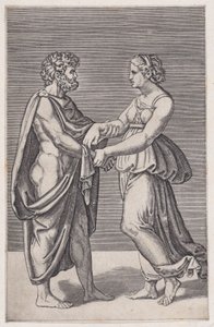 Man och kvinna som håller händerna, 1516-17.