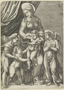 Maria med barnet och den unge Johannes döparen av Agostino Veneziano