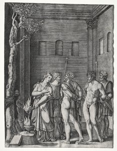 Orestes och Pylades fördes till Iphigenia för att offras av Agostino Veneziano