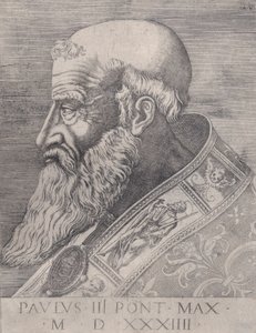Påven Paulus III, barhårig, daterad 1534. av Agostino Veneziano