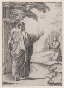 Saint Paul and the Franciscan Friar, daterad 1517. av Agostino Veneziano