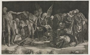 Skelett, även känd som Allegory of Death and Fame av Agostino Veneziano