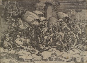 Strid mellan Scipio Africanus och karthagerna ("La bataille au coutelas") av Agostino Veneziano