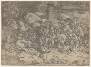 Strid mellan romare och karthager, ca 218-201 f.Kr. Slå till med en snittare av Agostino Veneziano