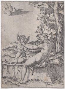 Venus och Eros, ca. 1514-36. av Agostino Veneziano