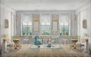 Salongen i herrgården Gorki, 1831 av Agrafena Dmitrievna Blagovo