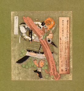 Krigare i full rustning, ca 1825 (träsnitt i färg) av Aigaoka Hokkei