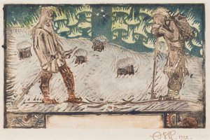 ”Två skidåkare”, titelillustration till en dikt i ”Den stora Kalevala” av Akseli Gallen-Kallela