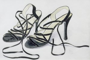 Black Strappy Shoes, 1997 (färgpenna på papper) av Alan Byrne