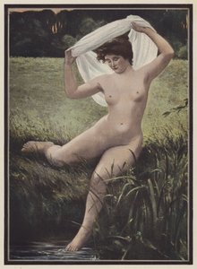 Kvinna som badar (färg litho)