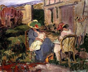 Familjen (olja på duk) av Albert Charles Lebourg