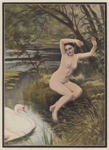 Leda, spartansk prinsessa från grekisk mytologi (färg litho) av Albert (after) Aublet