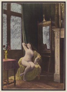 Sovande kvinna (färg litho) av Albert (after) Aublet