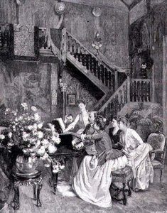Studera musiken (gravyr) av Albert (after) Aublet